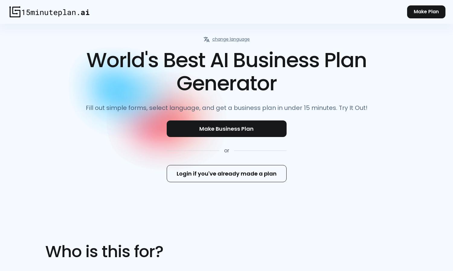 15minuteplan.ai Website