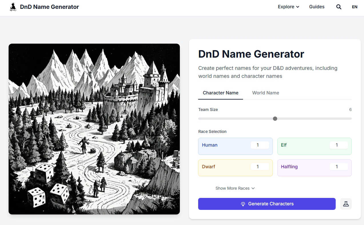 DnD Name Generator | Free D&D Character Name Generator application interface and features