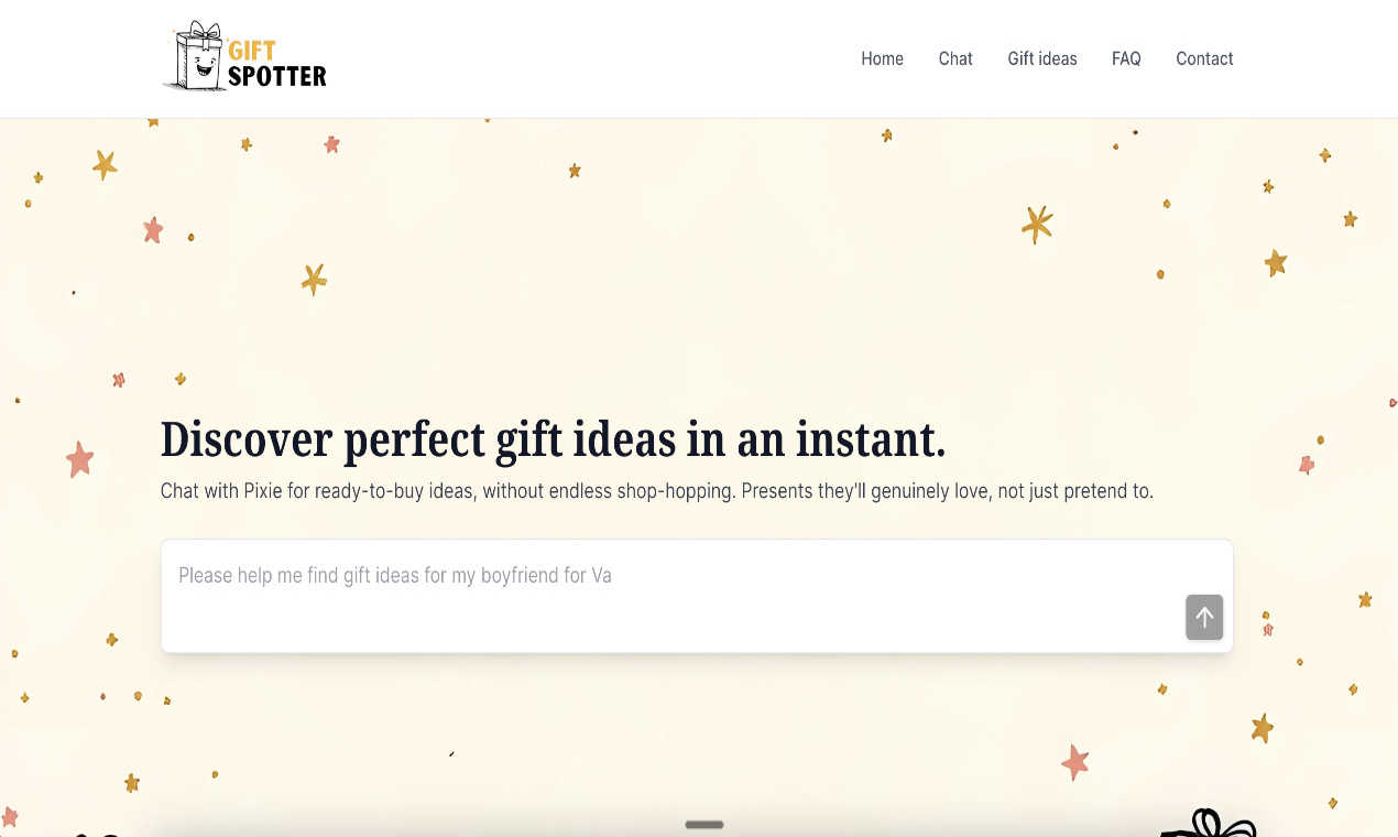 Gift Spotter application interface and features