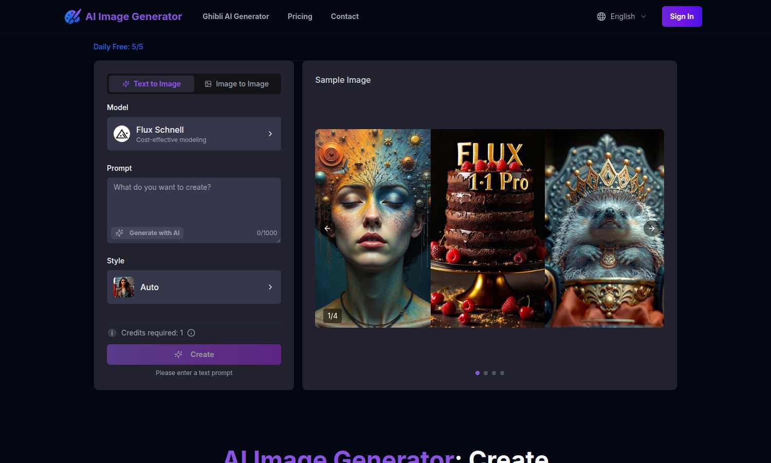 Free AI Image Generator application interface and features