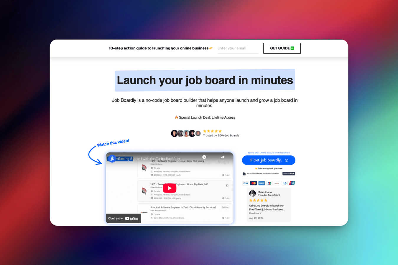 Job Boardly industrial interface and deployment features