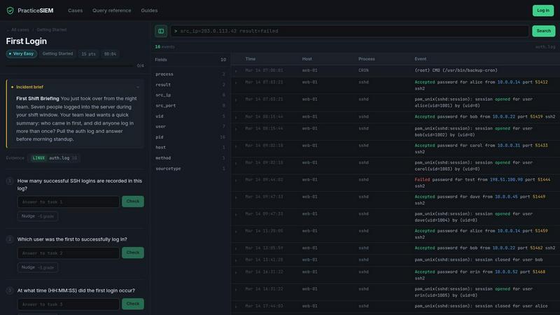 PracticeSIEM screenshot