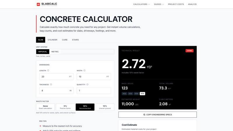 SlabCalc screenshot