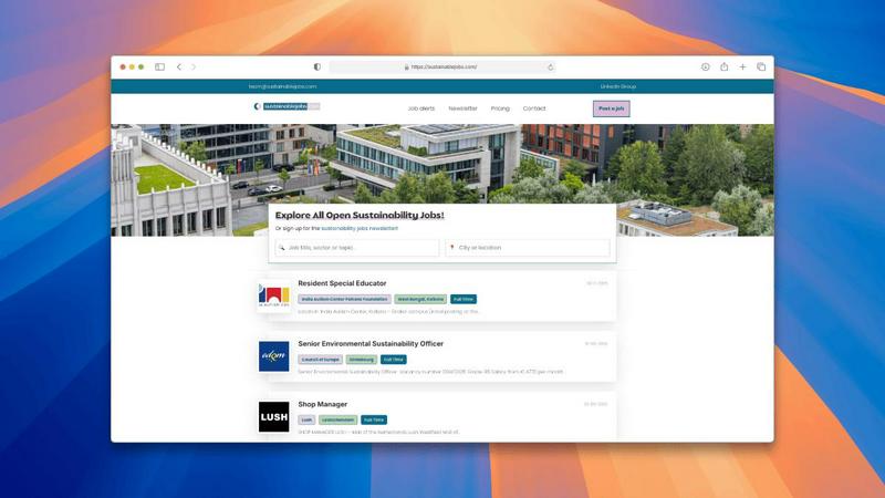 Sustainablejobs.com application interface and features