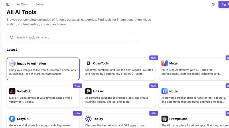 Top AI Tools application interface and features